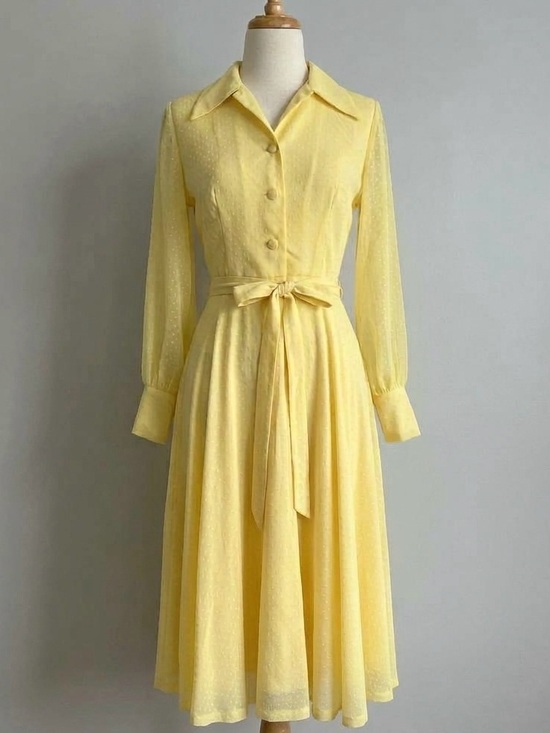 Vintage Dresses & Skirts - Vintage, handmade Polka Dot Dress in Bright Yellow
